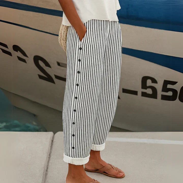 Megan™ Seabreeze Stripe Button Trousers